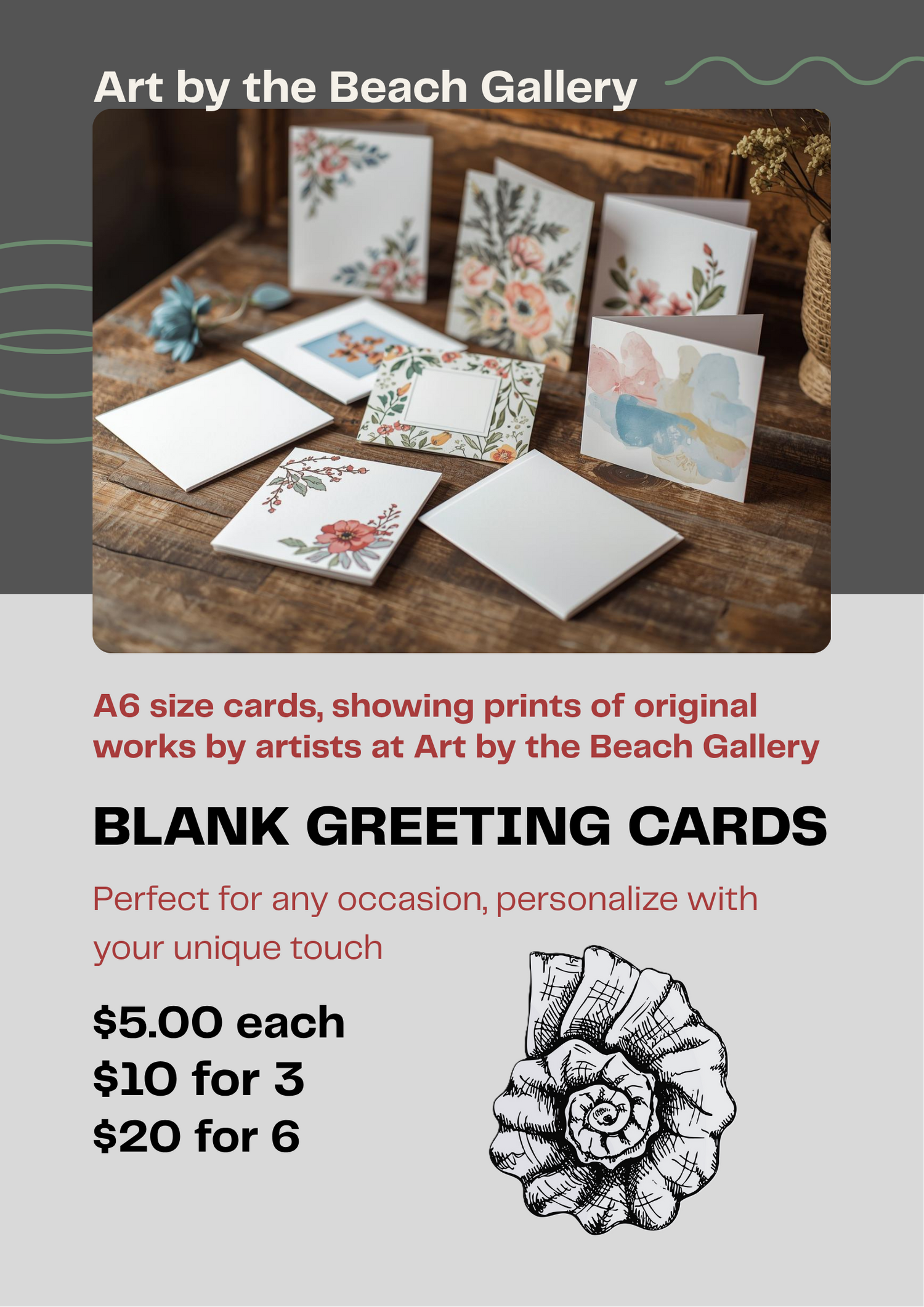Blank greeting cards A6 size showing original art work prints